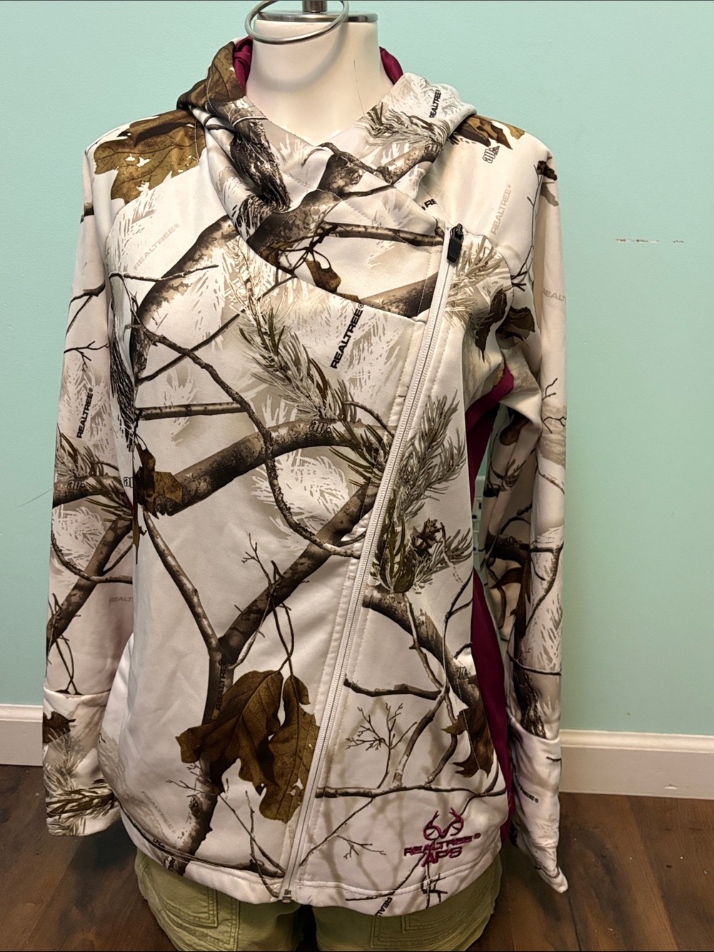 Realtree White and Brown Camo Asymmetrical Zip Hoodie